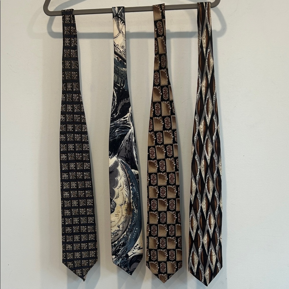 Vintage 70s Bundle Silk Pierre Balmain Men’s Necktie Black, Brown, Blue Cream
